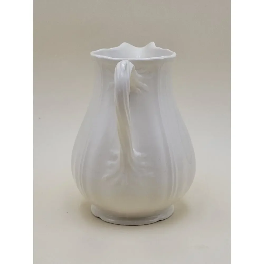 Wedgwood Queen's Shape Ceramic Pitcher White Scalloped Rim Vintage
